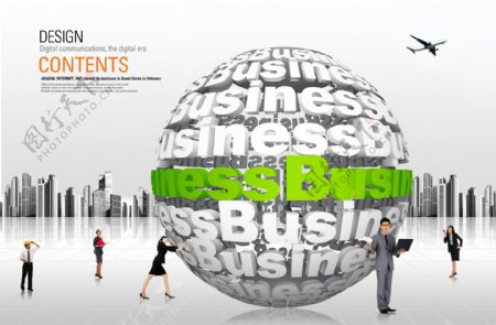 Business球体与建筑物创意设计