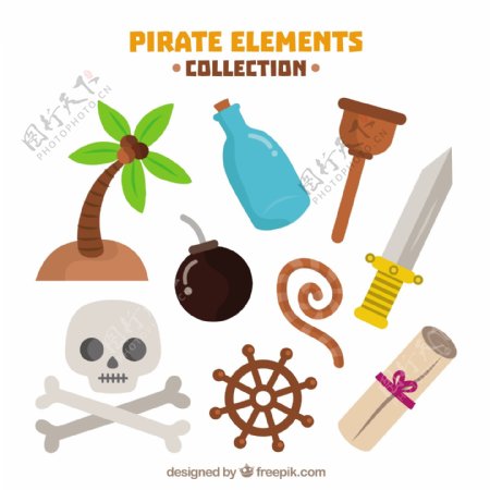 骷髅和其他海盗元素平面设计素材