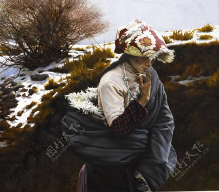 西藏女性油画写生图片