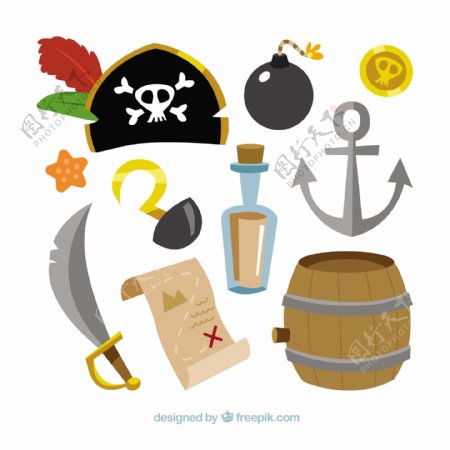 手绘传统海盗元素图标