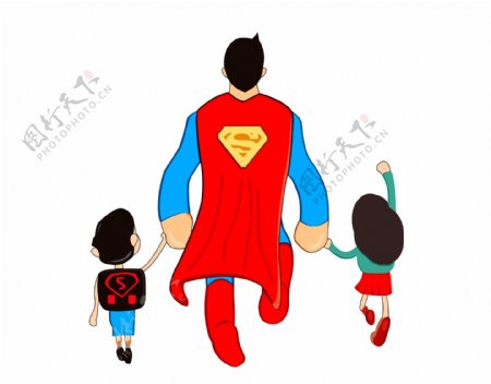 卡通动漫超人一家背影温馨图片超人父亲节