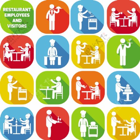 15款餐厅员工和顾客图标矢量图