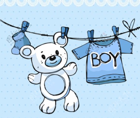 蓝色晾衣绳和玩具熊矢量图图片