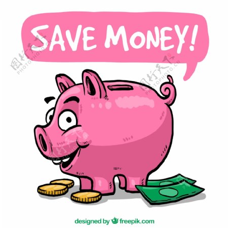粉色卡通小猪存钱罐矢量素材