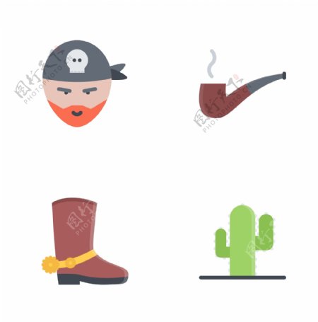 海盗皮靴烟袋可爱手绘icon图标素材