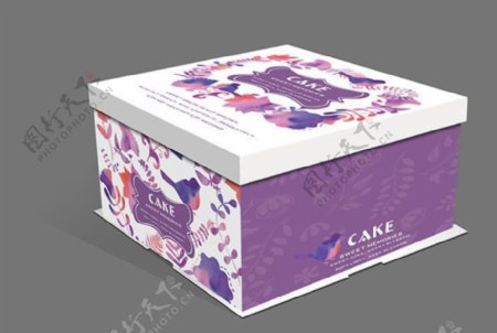 紫色花纹蛋糕包装盒设计psd素材下载