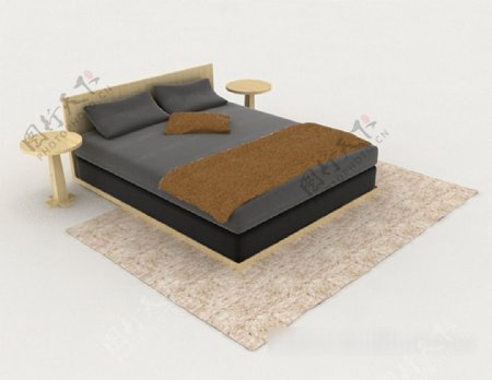 简单现代实用双人床3d模型下载