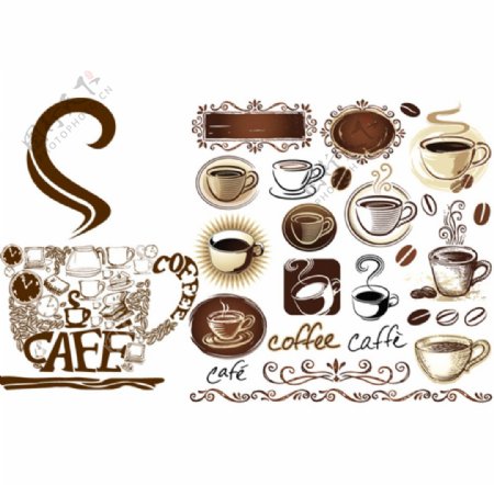 欧式风格咖啡主题元素矢量素材
