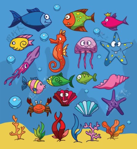 22款卡通海底生物设计矢量素材
