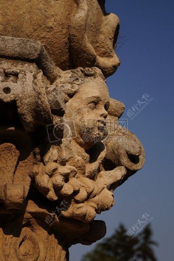 雕像头面部护理石列雕刻Putto天使旧宗教