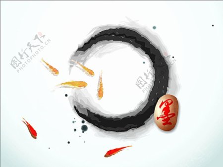 中国风素材水墨金鱼墨迹图片