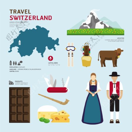 时尚瑞士旅游元素图片