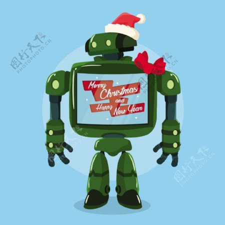 机器人圣诞节送礼物卡通插图矢量素材
