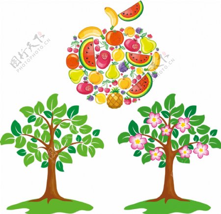 水果造型卡通绿色树木