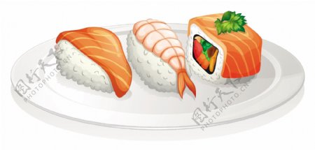 白色盘子里的寿司插画