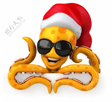 戴墨镜的圣诞章鱼图片