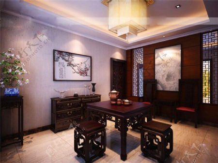 中式茶室3D模型设计