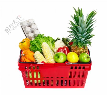 购物蓝里的蔬菜水果图片