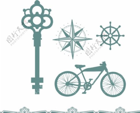 古代钥匙自行车古典花纹边框图片