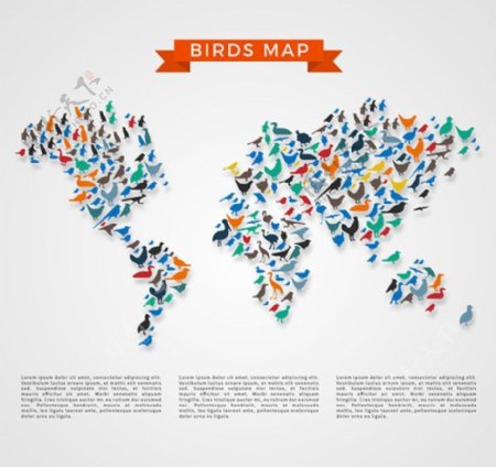 彩色鸟类世界地图矢量素材