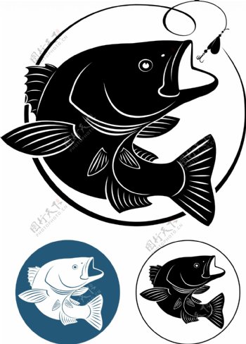 矢量卡通鱼与鱼钩