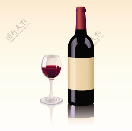 红酒酒瓶和高脚杯矢量素材图片