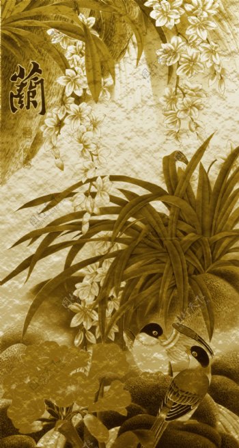 兰花与动物插画图片