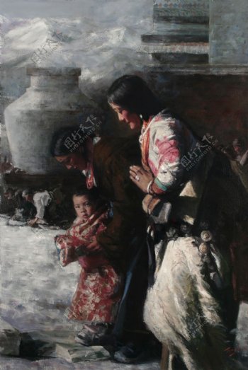 西藏美女油画写生图片