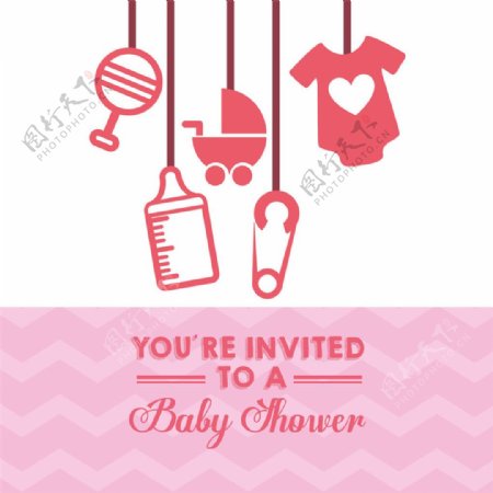 粉色婴儿用品淋浴卡请帖图片