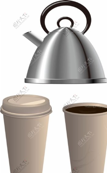 热水壶一杯咖啡图片