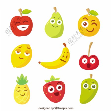 各种水果字符与面部表情图标