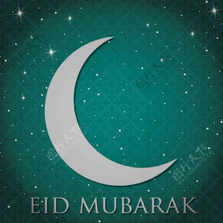 银色新月开斋节Eid穆巴拉克祝福矢量格式的卡