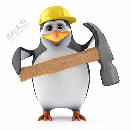 拿着锤子的3D企鹅