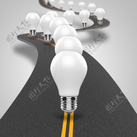 公路上成行的灯泡创意