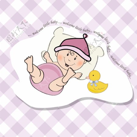 婴儿洗澡卡与有趣的婴儿和鸭子