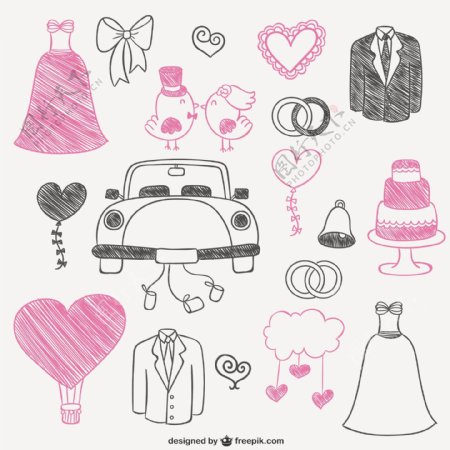 粉红色和黑色婚礼的涂鸦