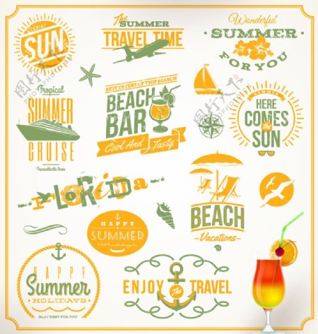 沙滩度假标签矢量设计