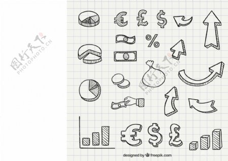 手工绘制的商业图标和符号