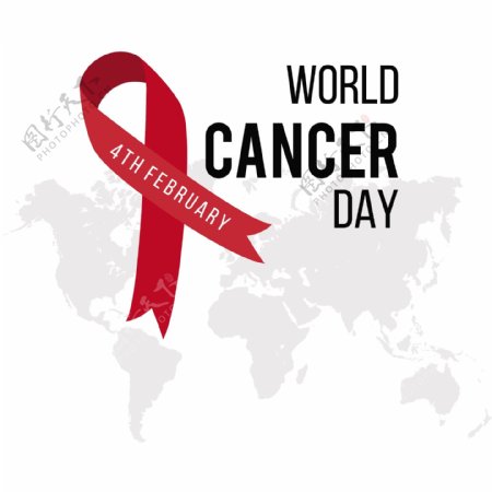 背景世界地图和红丝带世界癌症日