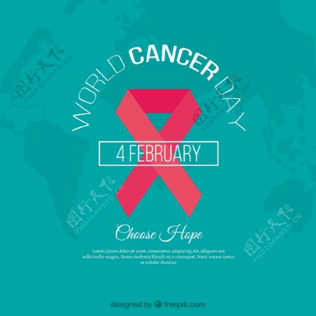 世界癌症日绿色背景装饰粉红丝带
