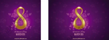 紫色花朵背景金色八妇女节