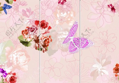 现代简约粉色花朵清新淡雅背景墙