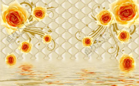 金色花卉皮纹背景墙
