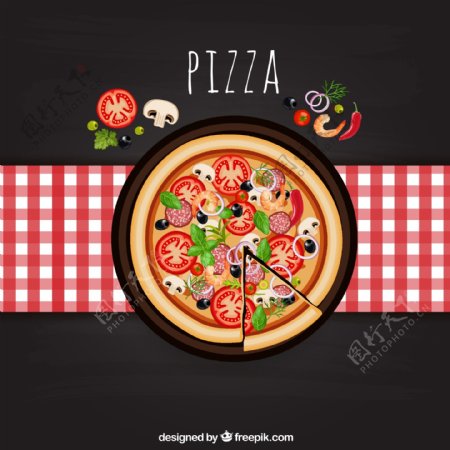 意大利披萨俯视图矢量素材
