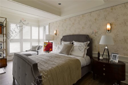 美式简约卧室大床背景墙设计图