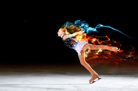 花样滑冰选手和彩色火焰图片