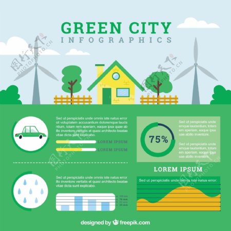 用图表元素的绿色生态城市infography