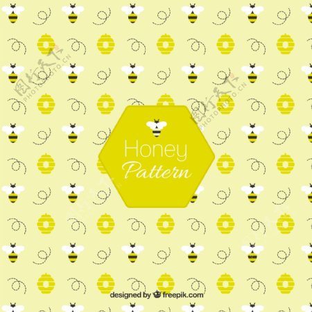 蜜蜂与flowerrs图案在平面设计