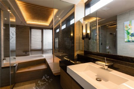 新中式简约卫生间洗手台浴缸设计图