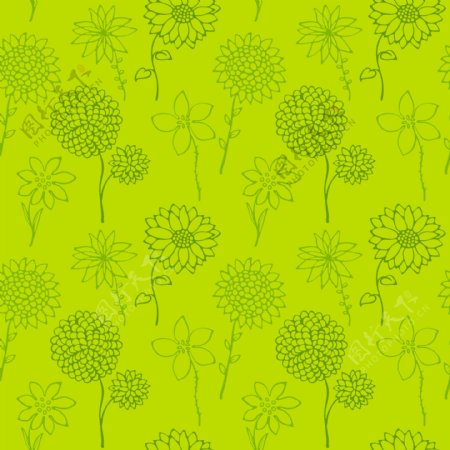 矢量线稿花卉绿色背景图案